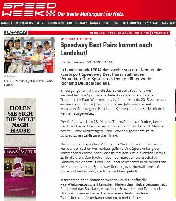 Speedway Best Pairs kommt nach Landshut / Live auf Europsort / Speedweek