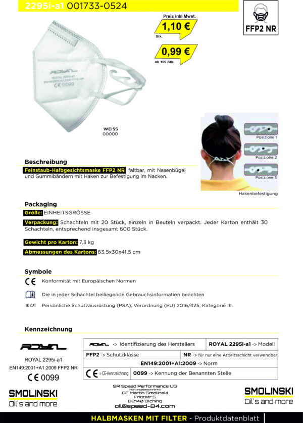 FFP2 Masken, Angebot von Martin Smolinski, SR-Speedperformance UG (haftungsbeschränkt), Olching